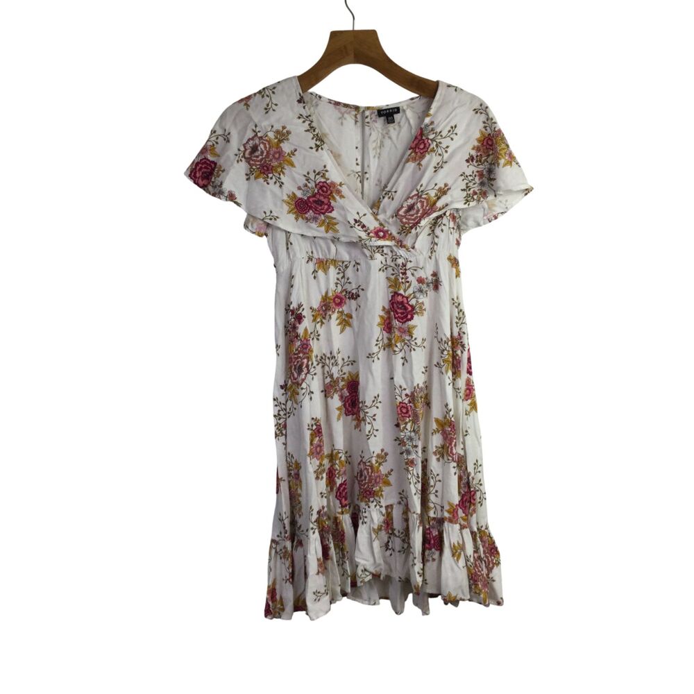 Torrid Womens Challis Caplet Skater Dress Cap Sleeves Floral White Size M/L